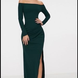 PLT Emerald Green Long Sleeve Bardot Maxi Dress